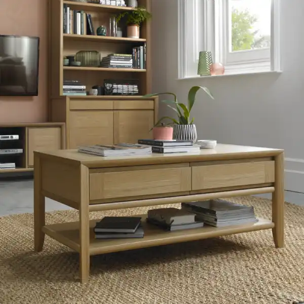 Oak Large Coffee Table with 2 Drawers