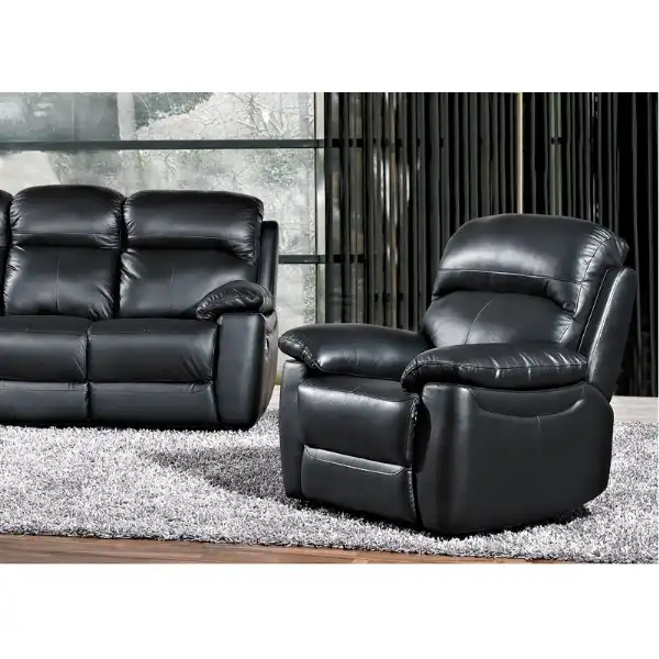Black Leather Fixed Living Armchair