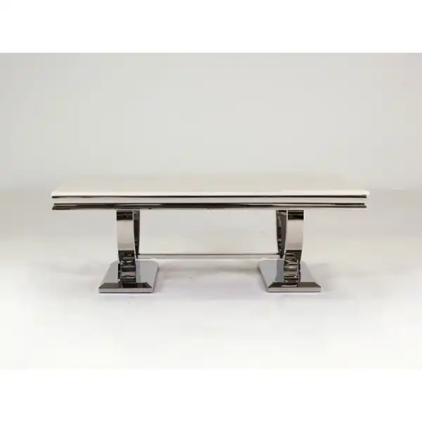 Dining Table Cream Marble Top Stainless Steel Base