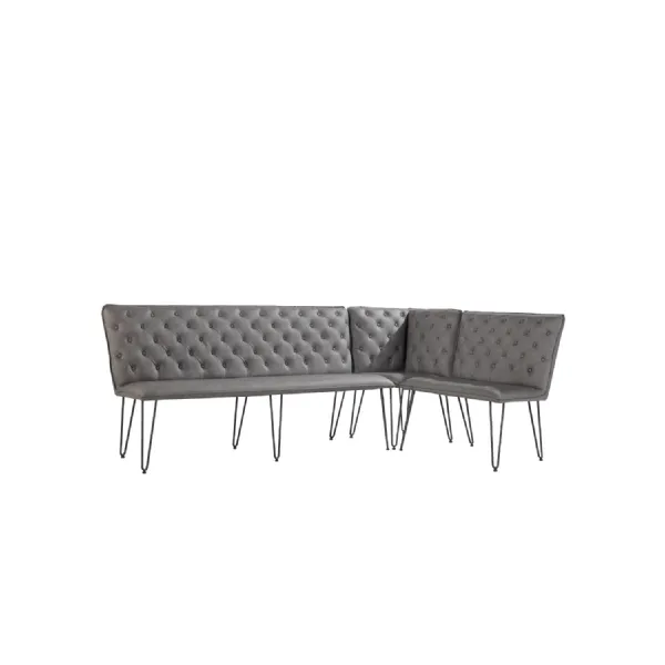 Studded Back Grey PU Leather Buttoned Back Dining Bench
