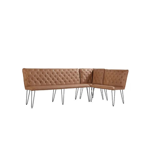 Tan Brown Leather Corner Dining Bench Studded Back