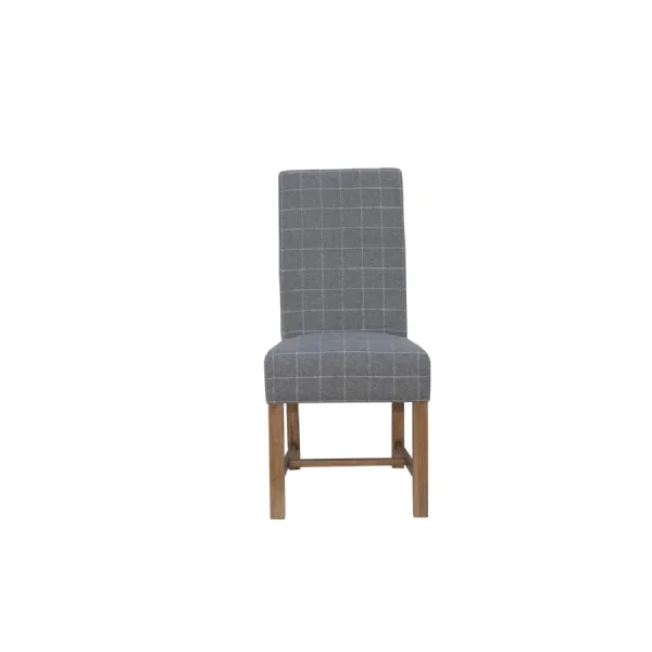 Wool Grey Check Wooden Dining Chair