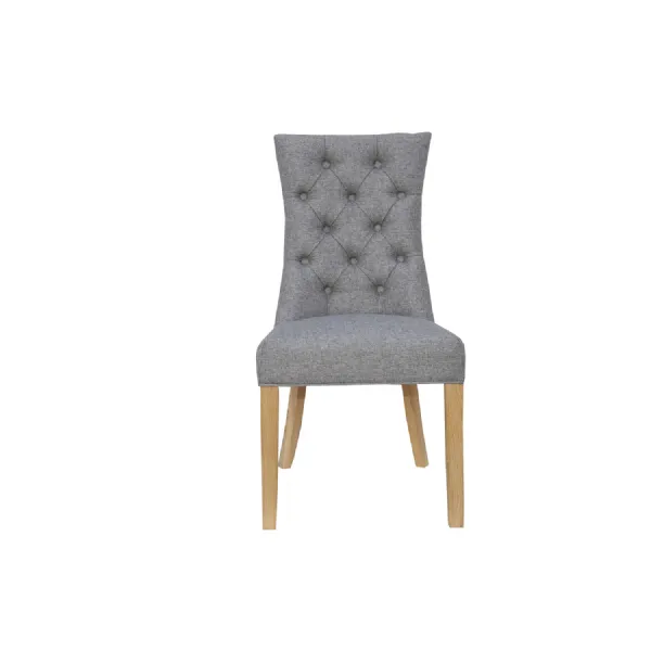 Modern Light Grey Fabric Curved Button Back Dining Chair