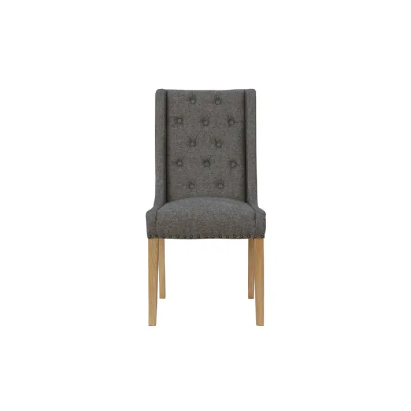 Modern Oak Wood Dark Grey Fabric Upholstered Buttoned Back Dining Chair 103 x 51cm