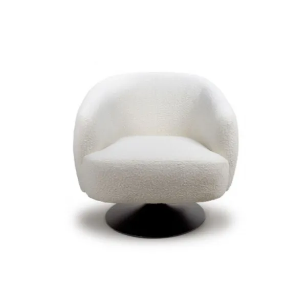Ivory Boucle Fabric Upholstered Club Accent Swivel Chair