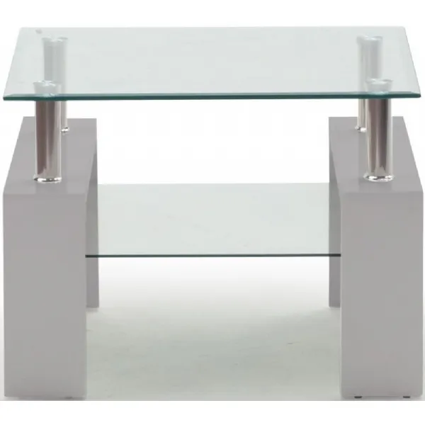 60cm Square Glass Top End Table with Grey Legs