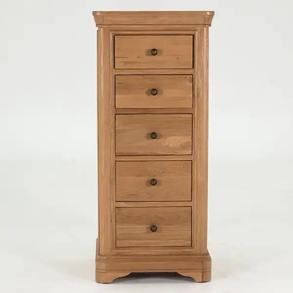 Traditional Brown Oak Chest of 5 Drawers