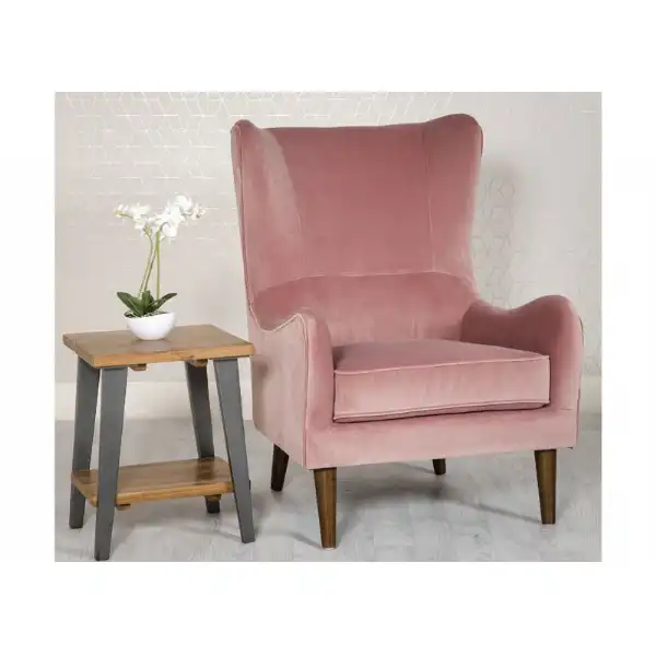Pink Velvet Fabric Wing Back Armchair