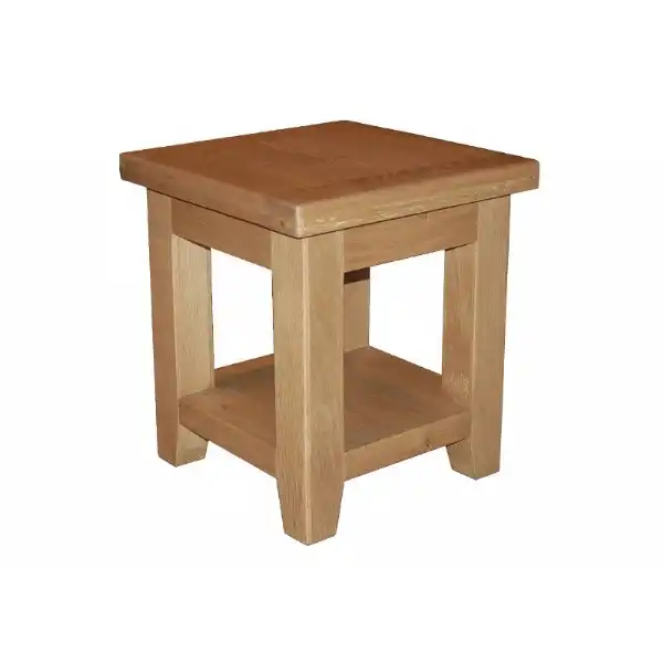 Square Solid Oak Lamp Table with Shelf