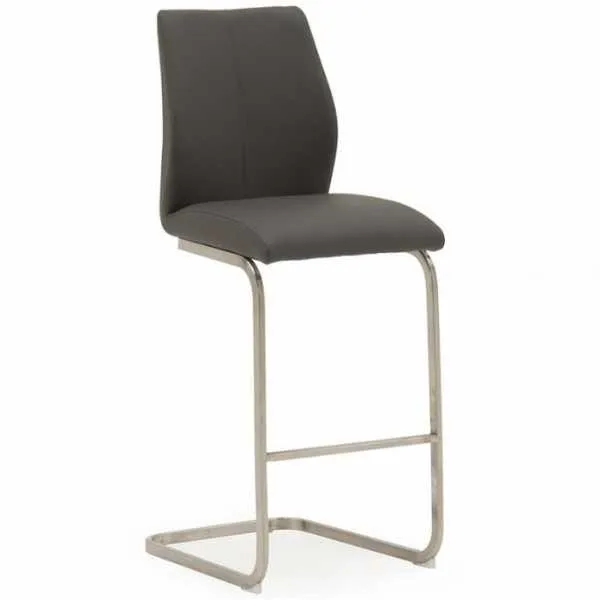 Grey Leather Bar Stool Brushed Steel Cantilever Legs
