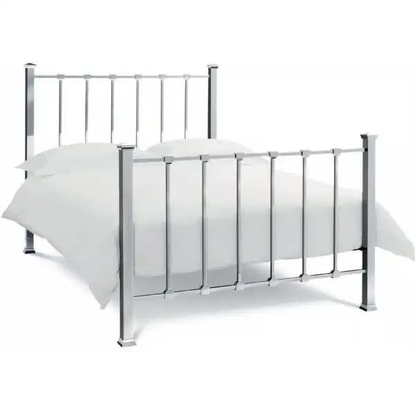 Shiny Silver Nickel Chrome Metal Double Bed