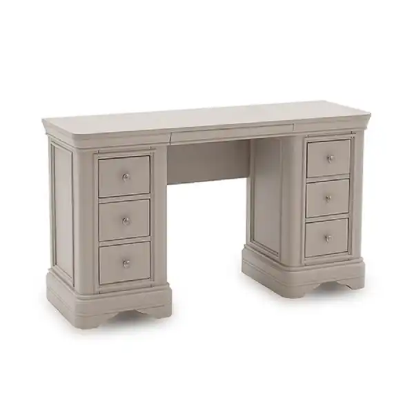 Taupe Painted Wooden Double Pedestal 6 Drawer Dressing Table