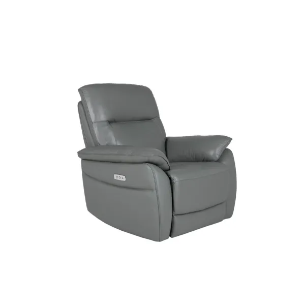 Steel Grey Leather 1 Seater Electric Recliner Armchair
