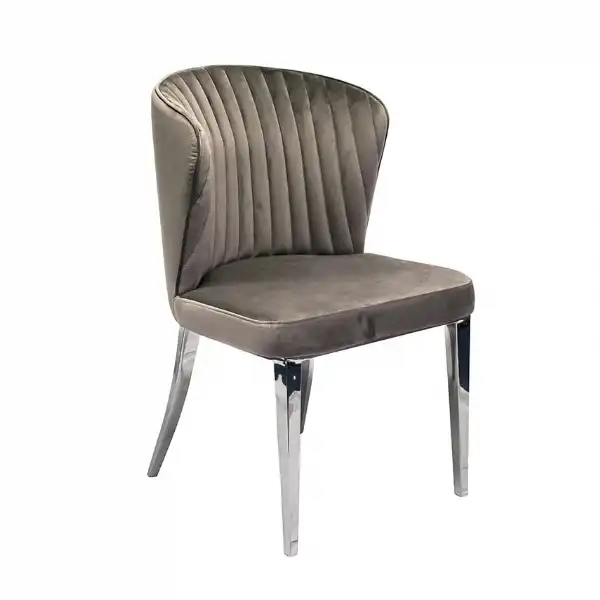 Mink Velvet Fabric Curved Dining Chair On Steel Legs