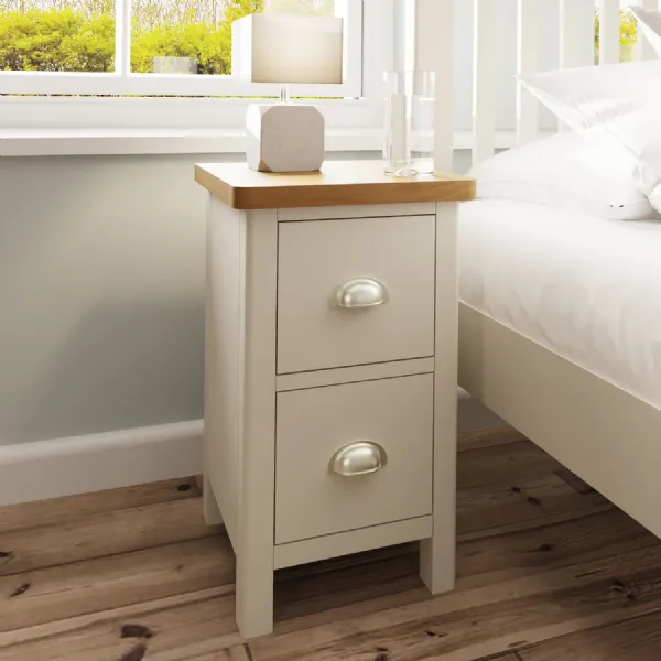 Grey Painted 2 Drawer Bedside Chest Oak Top