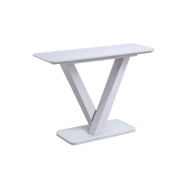 Light Grey Glass Top Console Table V Shaped Steel Base
