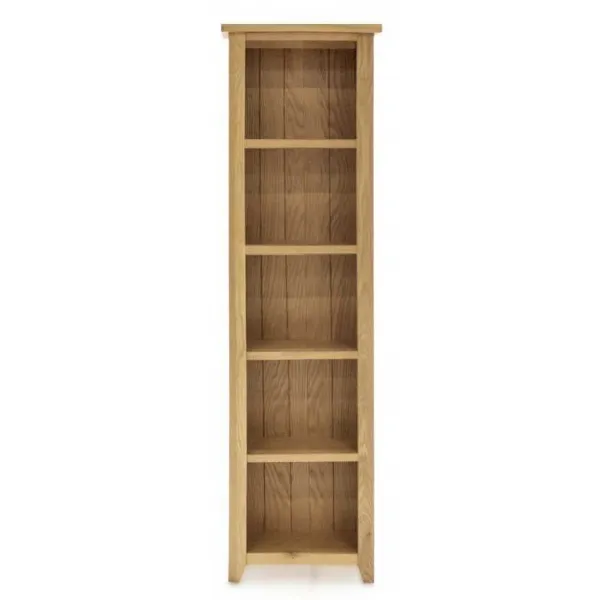 Slim Tall Natural Oak Bookcase 5 Fixed Open Shelves