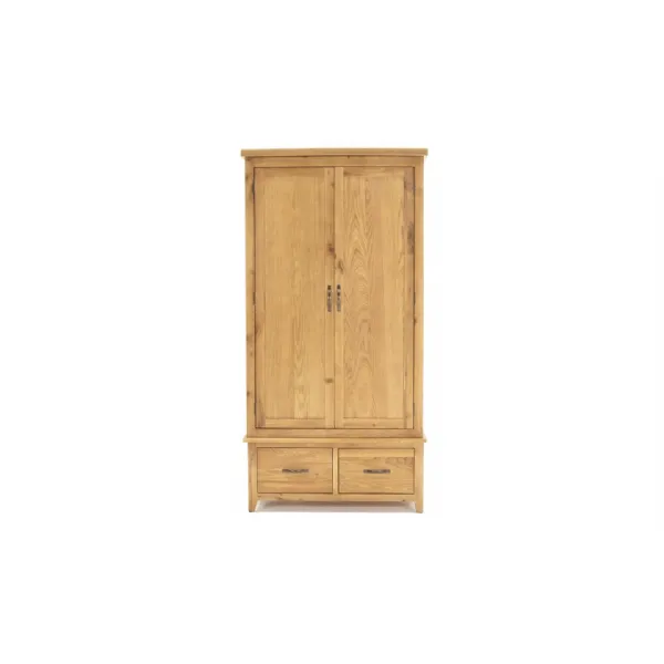 Natural Oak Double Wardrobe with 2 Doors and 2 Drawers