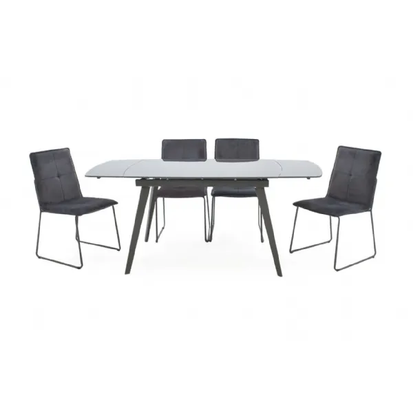 Grey Glass Metal Large Extending Dining Table 120 to 180cm