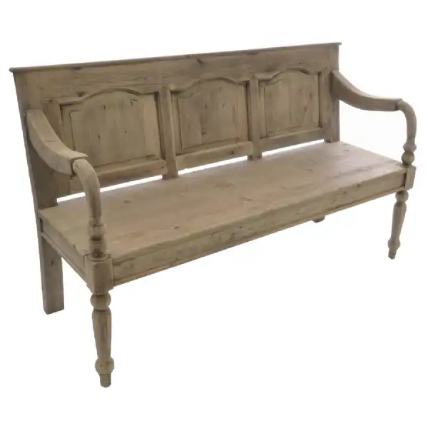 Rustic Stripped Wood 3 Seater Bench