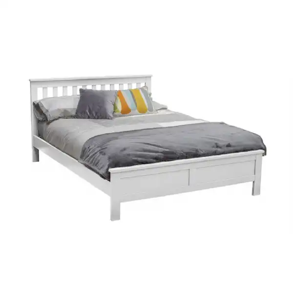 White Painted Pine Wood 5ft King Size Bed Low Footend