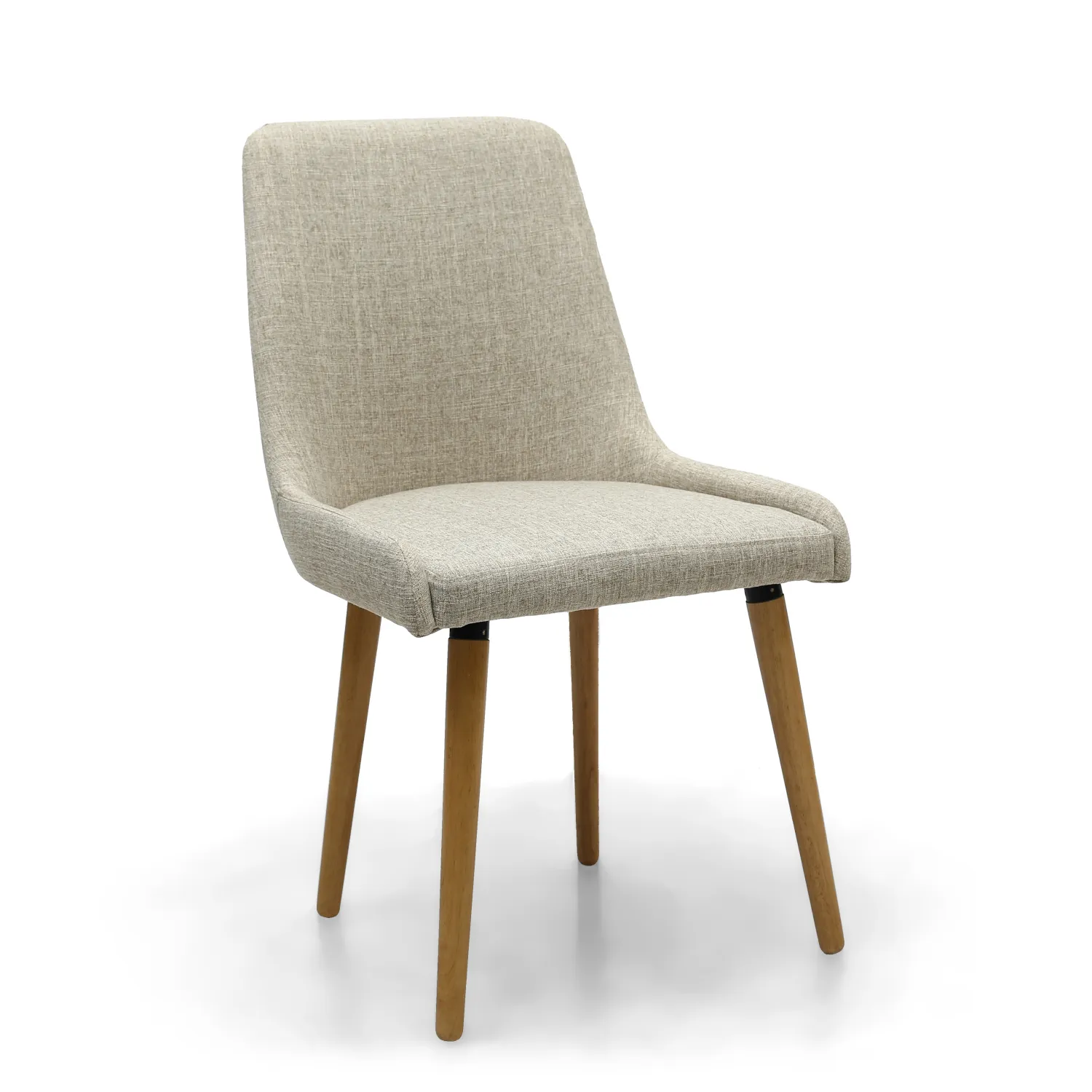 Natural Beige Linen Fabric Dining Chair Light Wood Legs