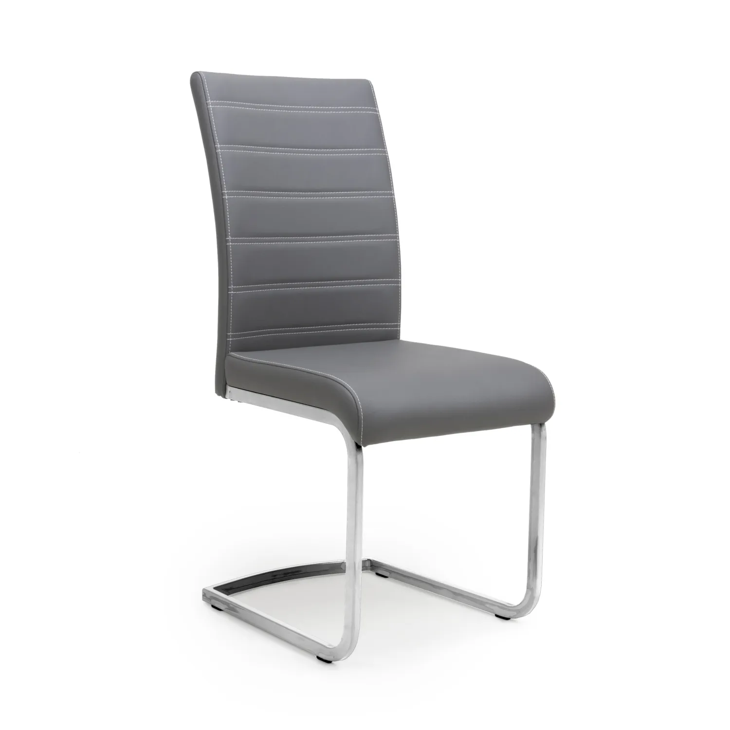 Dark Grey Leather Dining Chair White Stitching