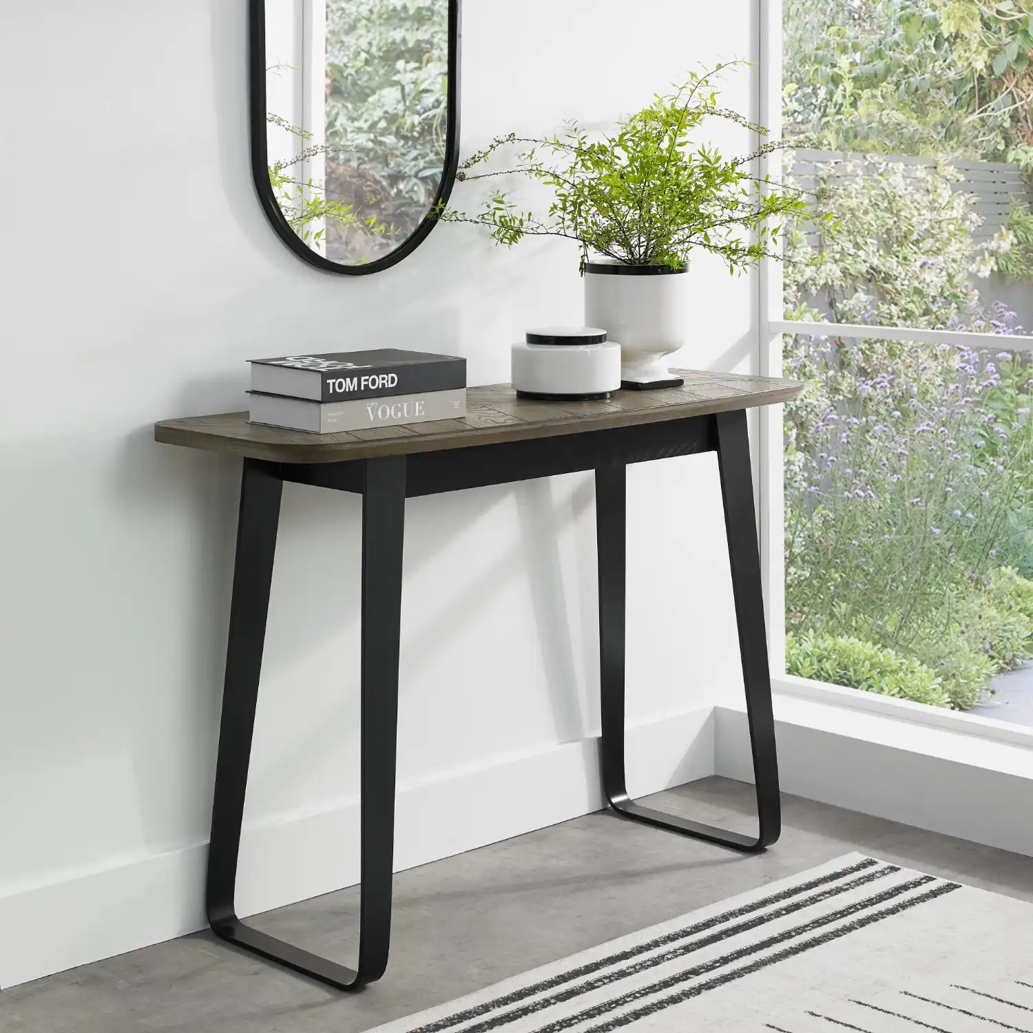 Distressed Weathered Oak Black Metal Console Table