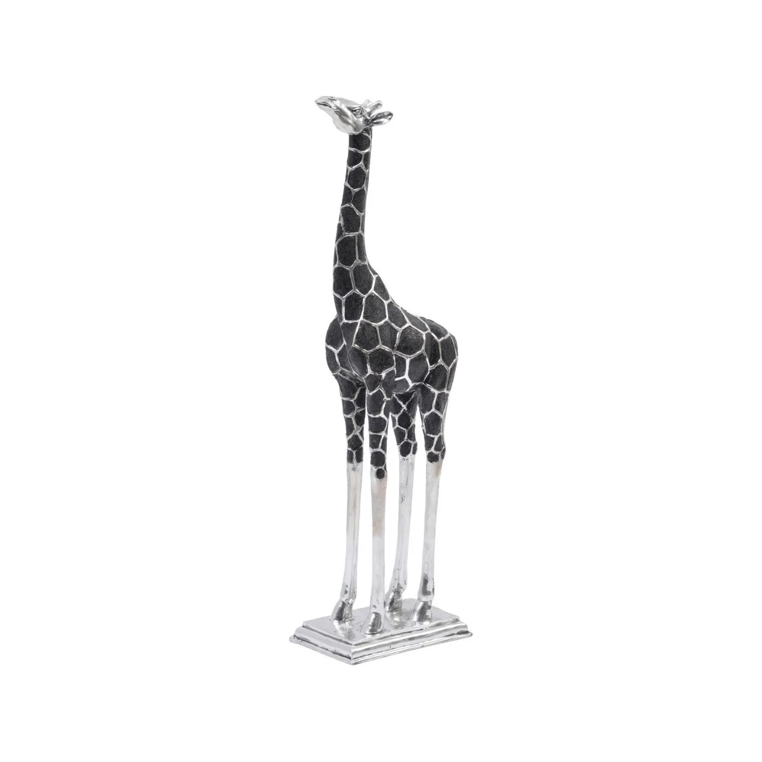 Tall Silver and Black Head Forward Giraffe Sculpture