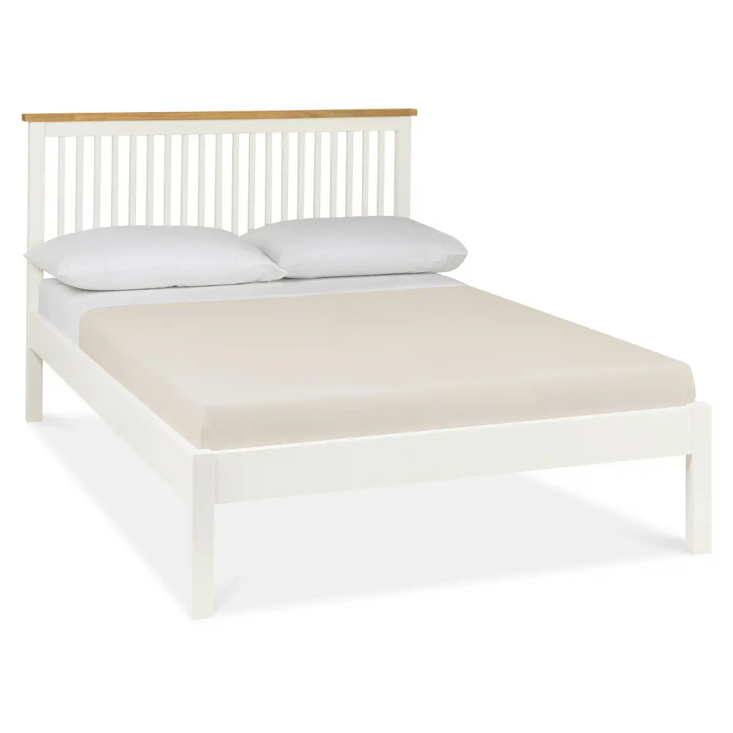 2 Tone White Painted Oak Top Low 5ft King Size Bed