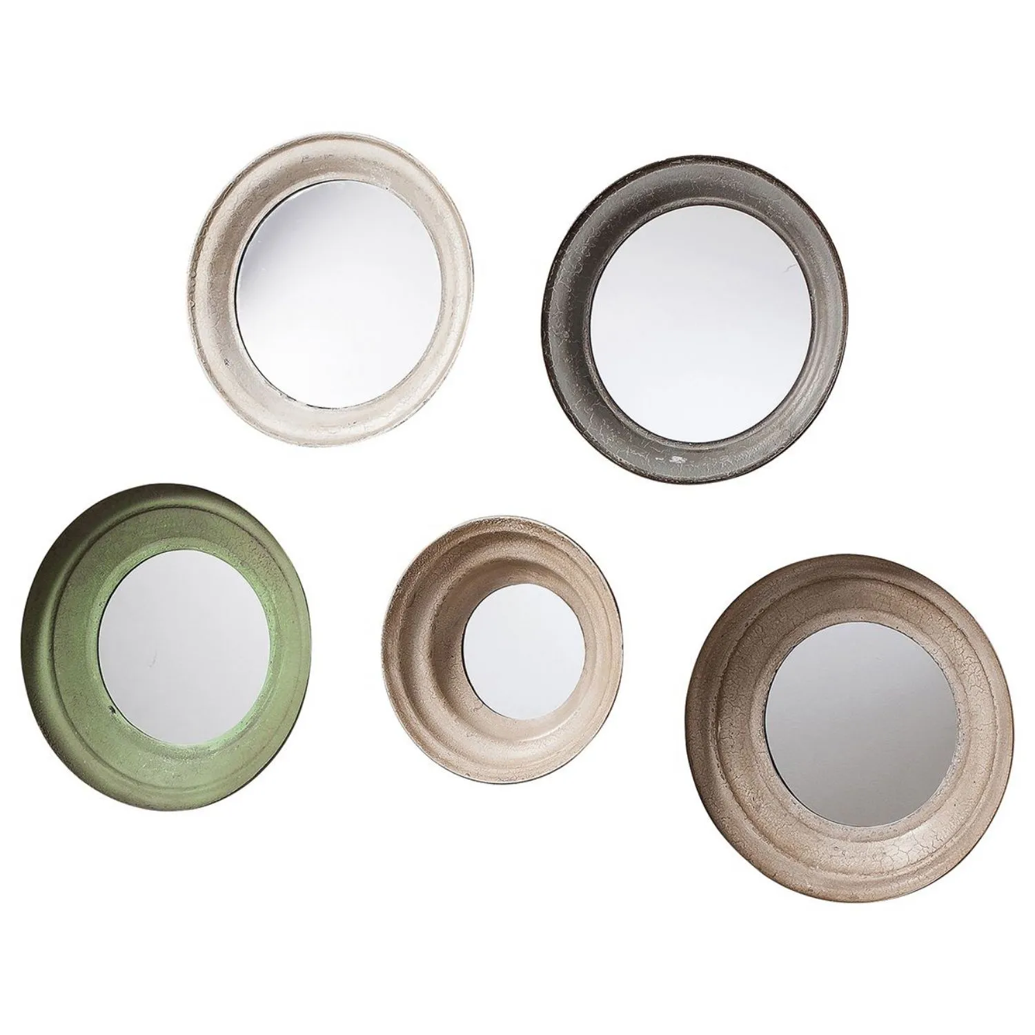 Set of 5 Round Painted Assorted Metal Framed Wall Mirrors