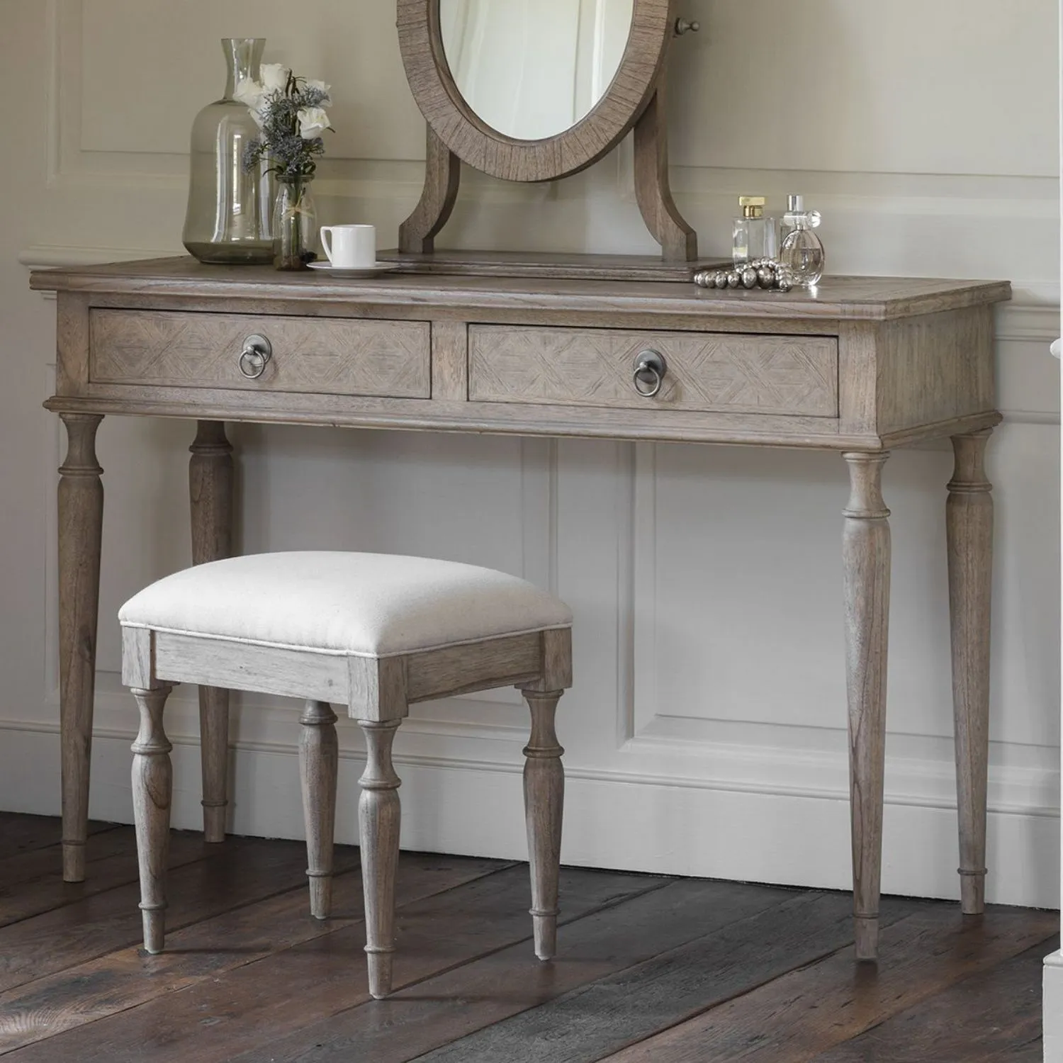 Natural Wood Parquet Designed 2 Drawer Dressing Table