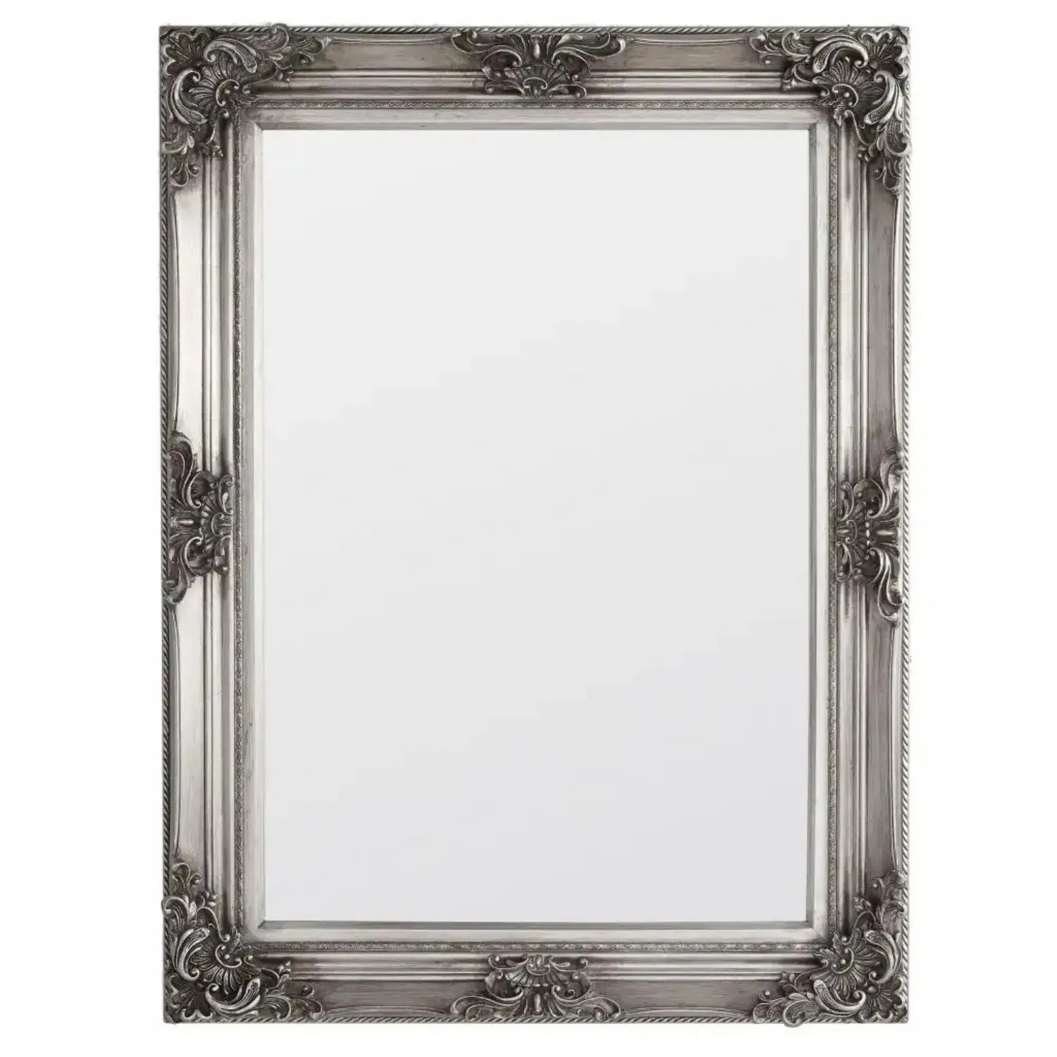 Ornate Silver Pewter Rectangular Wall Mirror
