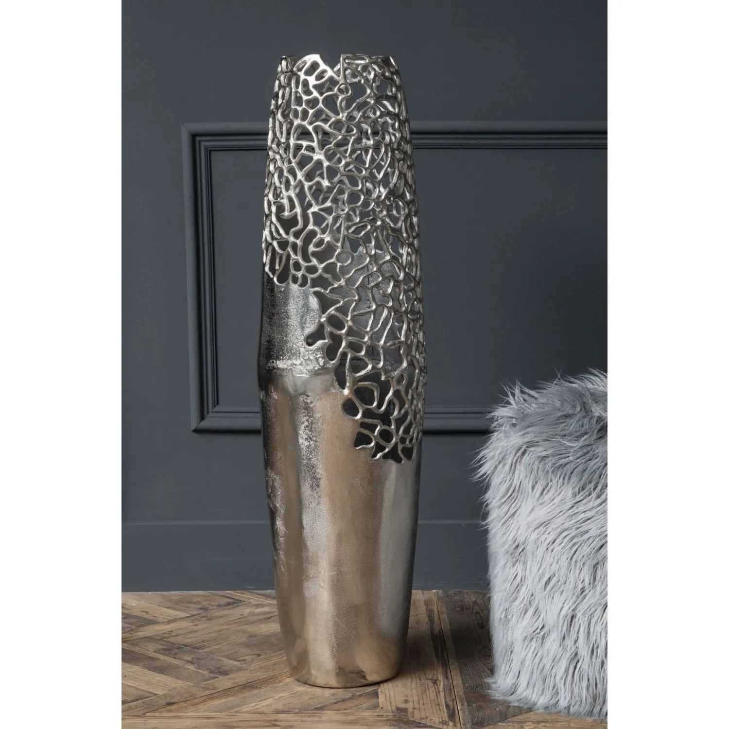 Silver Metal Coral Effect Floor Vase