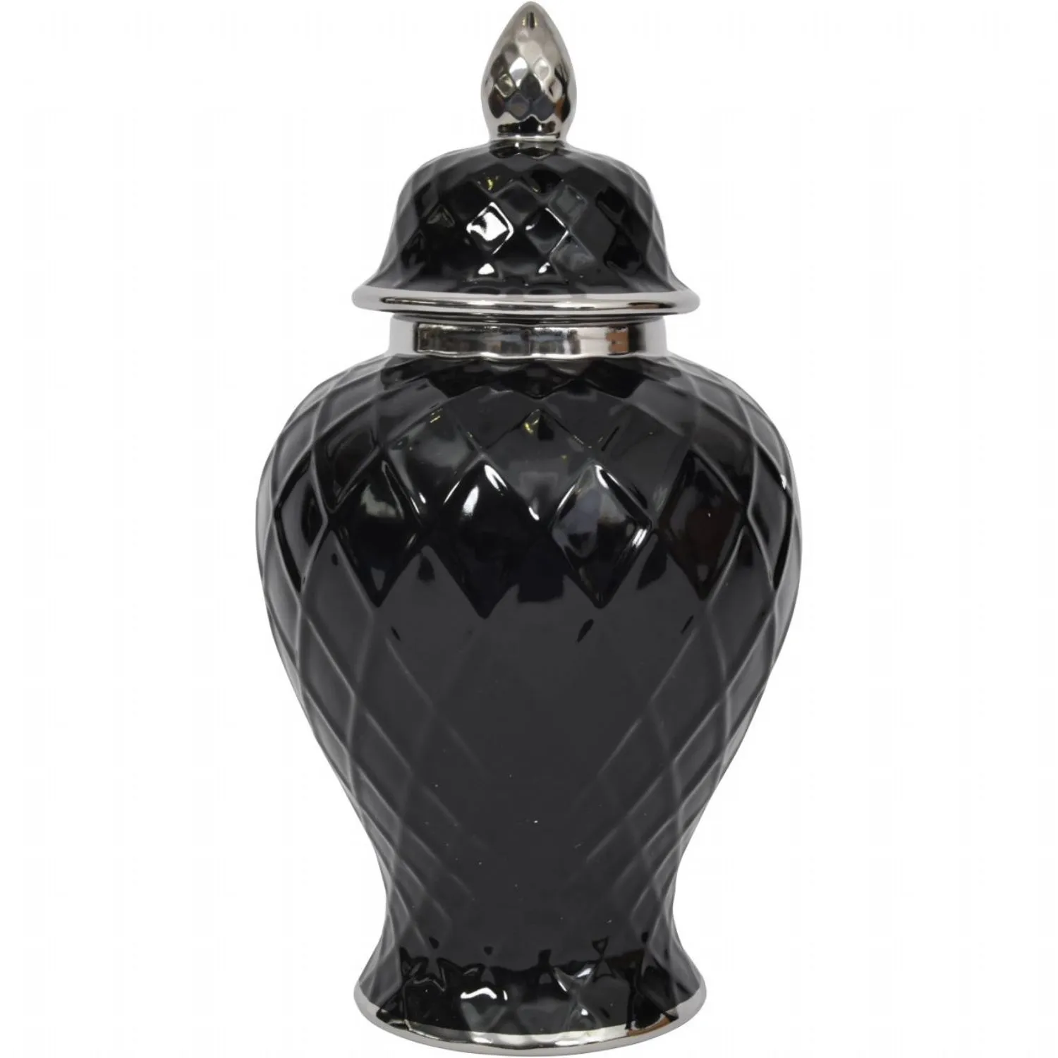 High Gloss Black and Silver Ceramic Ginger Jar 55cm Tall