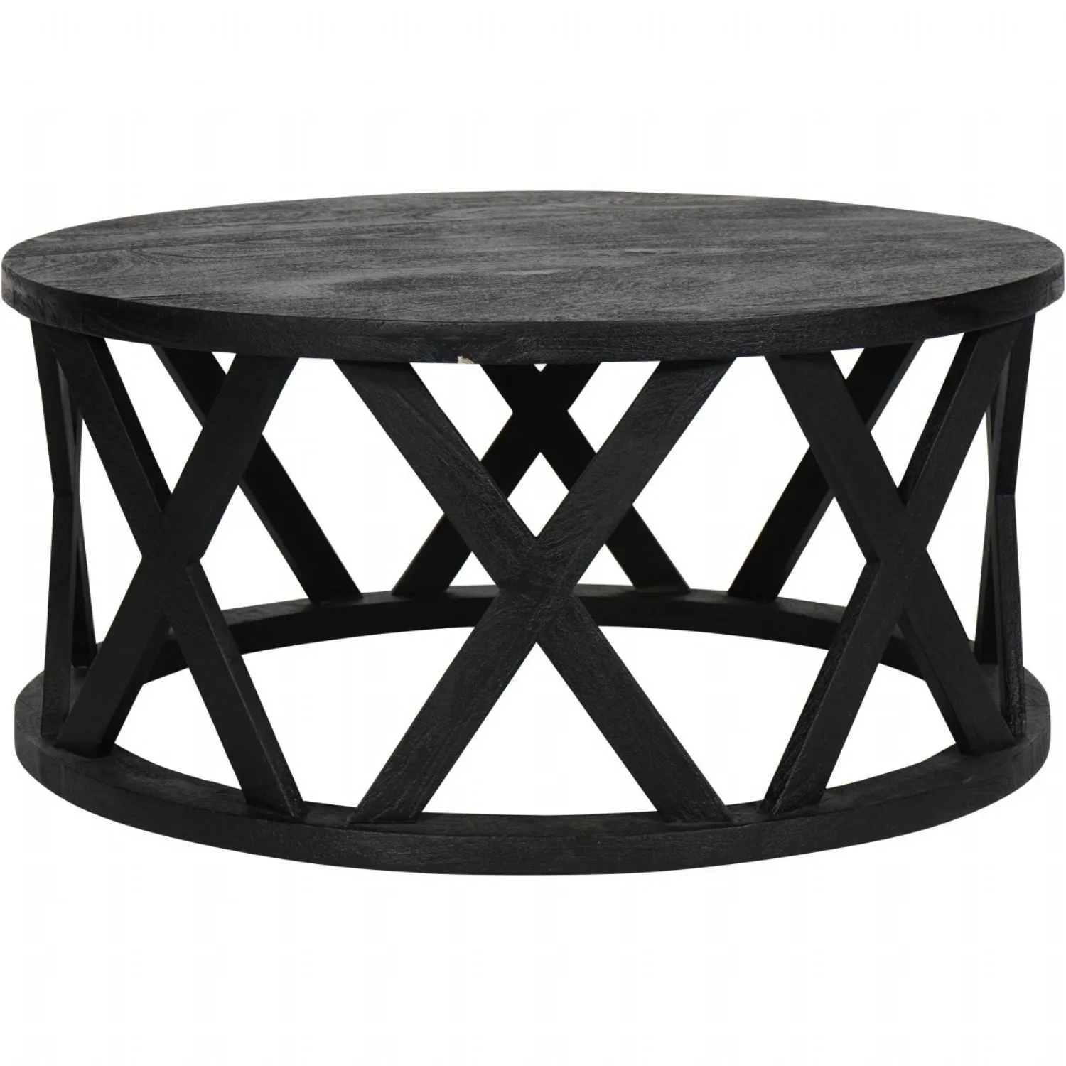 Black Solid Wood Criss Cross Round Coffee Table