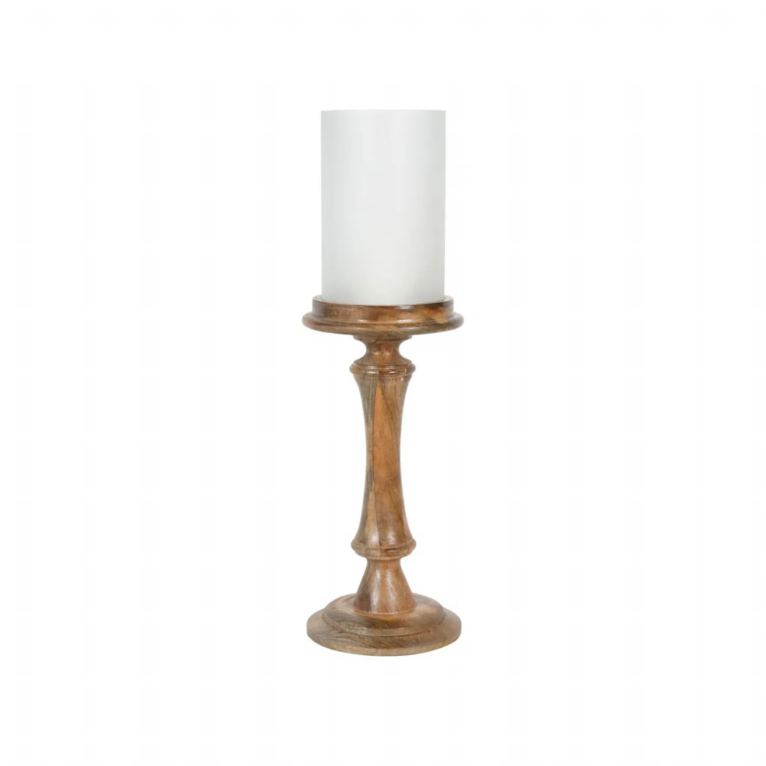 Laura Ashley Small Wooden Pedestal Hurricane with Frosted Glass