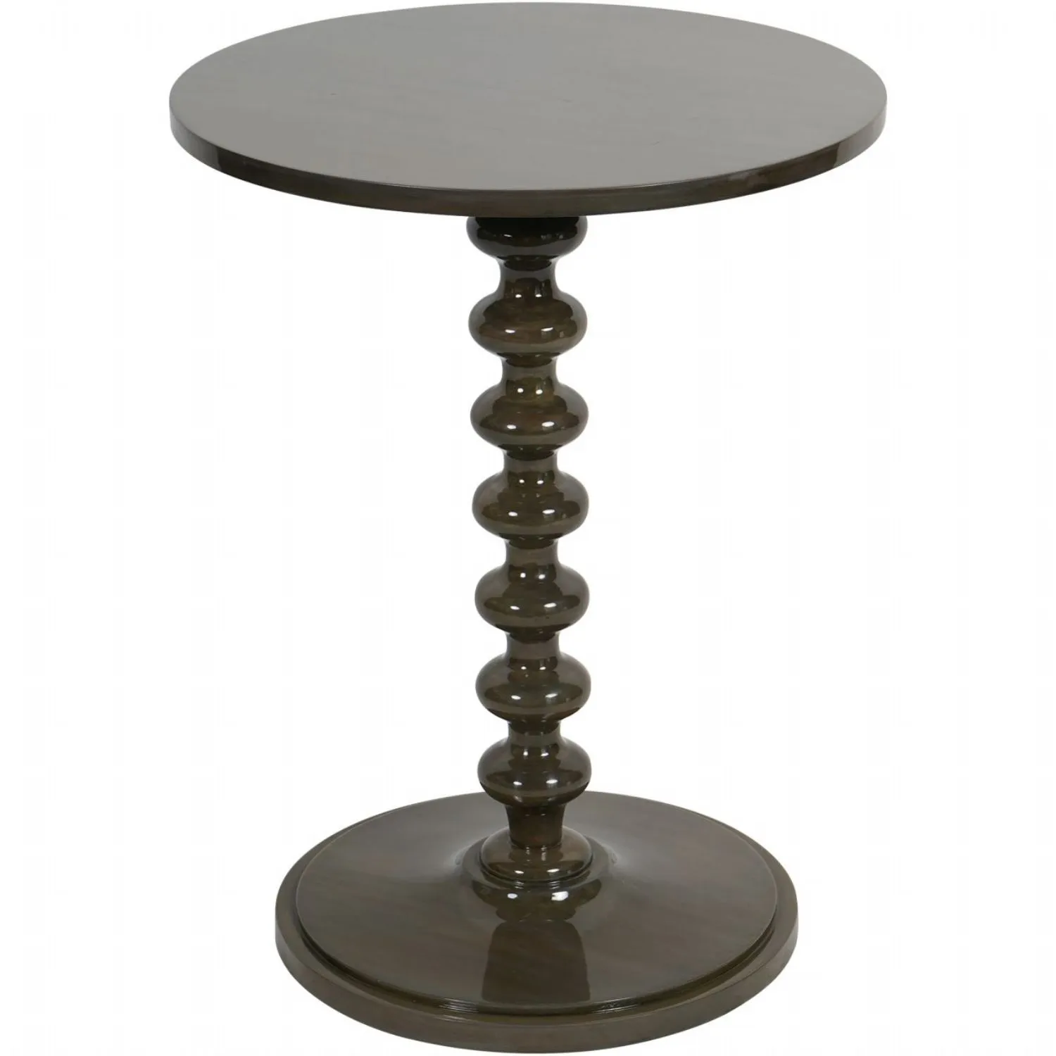 Olive Lacquered Glossy Wooden Round Side Table
