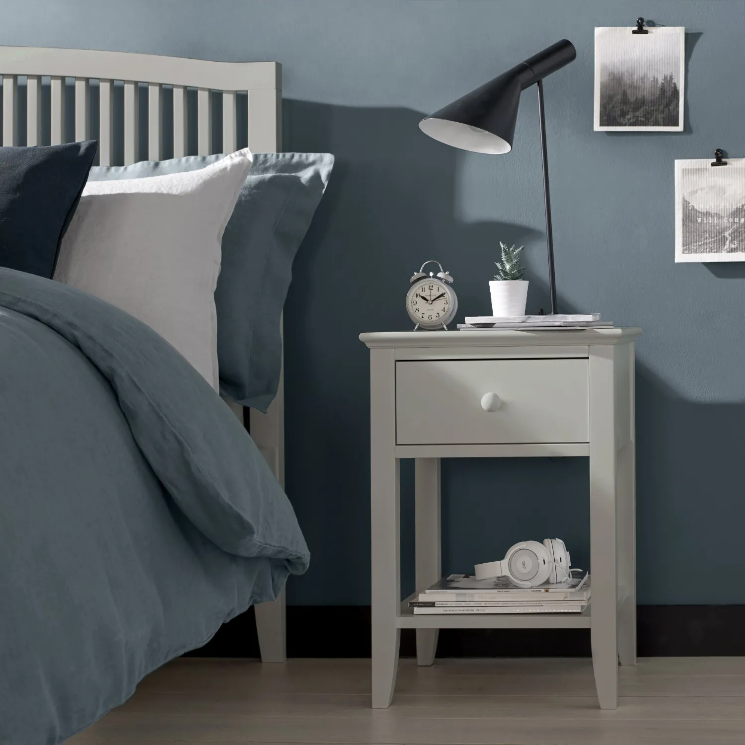Grey Painted Bedside Table with 1 Drawer