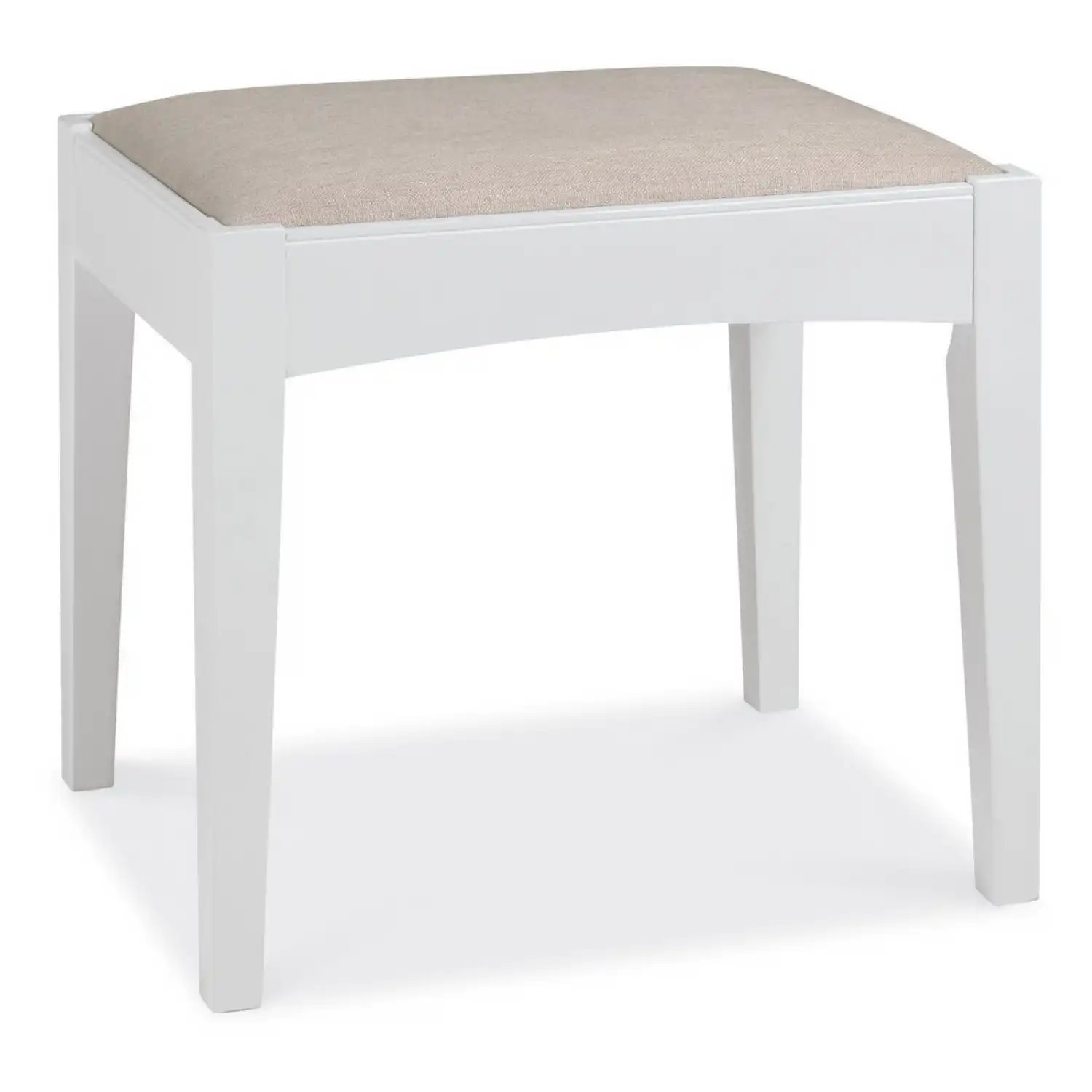 White Painted Dressing Table Stool Linen Fabric Seat Pad
