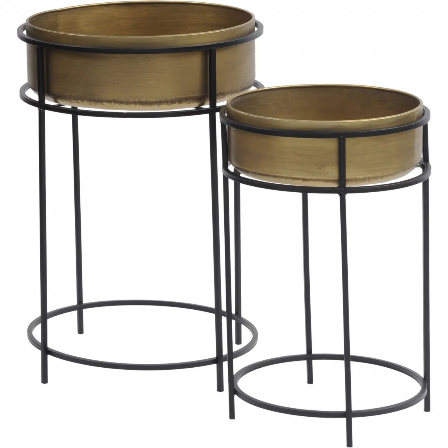 Pair of Gold Planters Tall Black Metal Stands