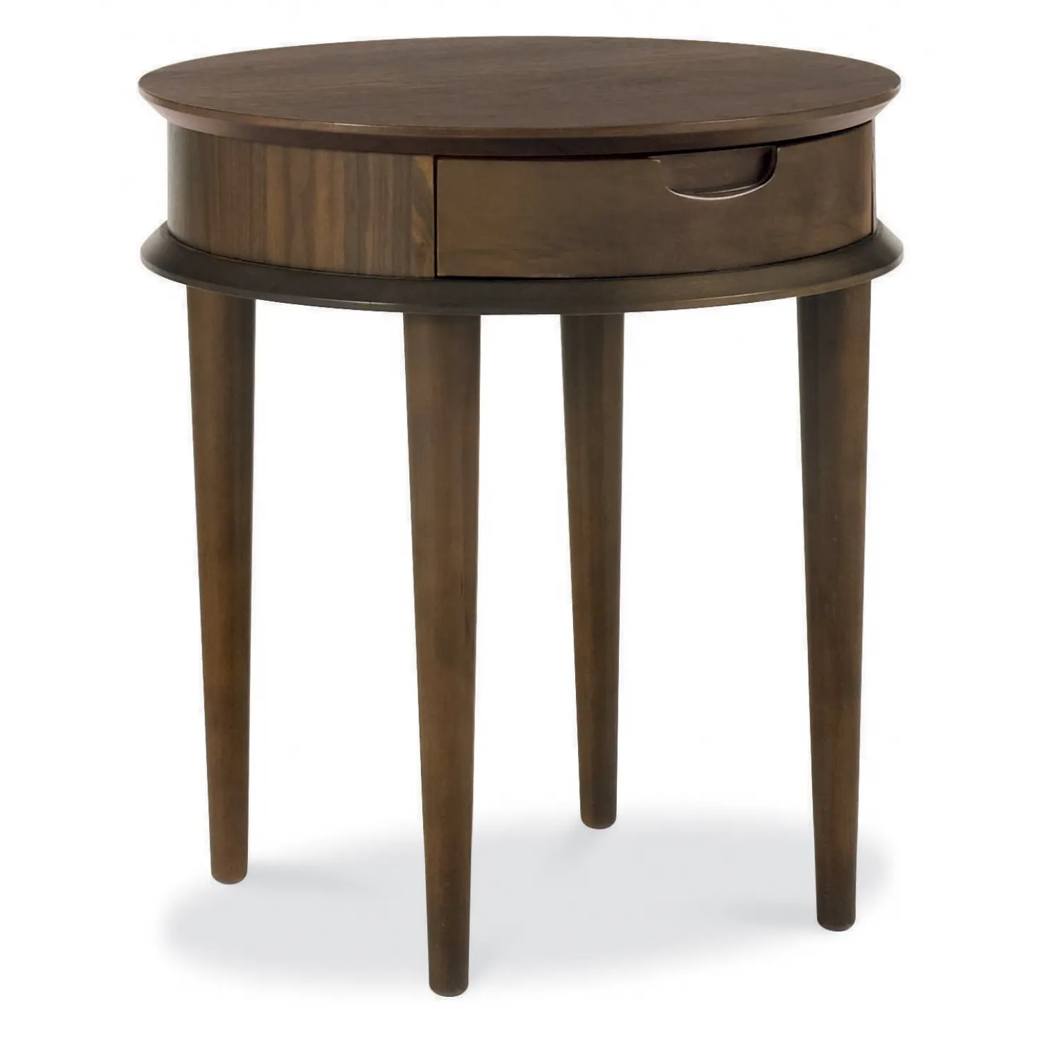 Dark Walnut Wood Round Lamp Table 1 Drawer
