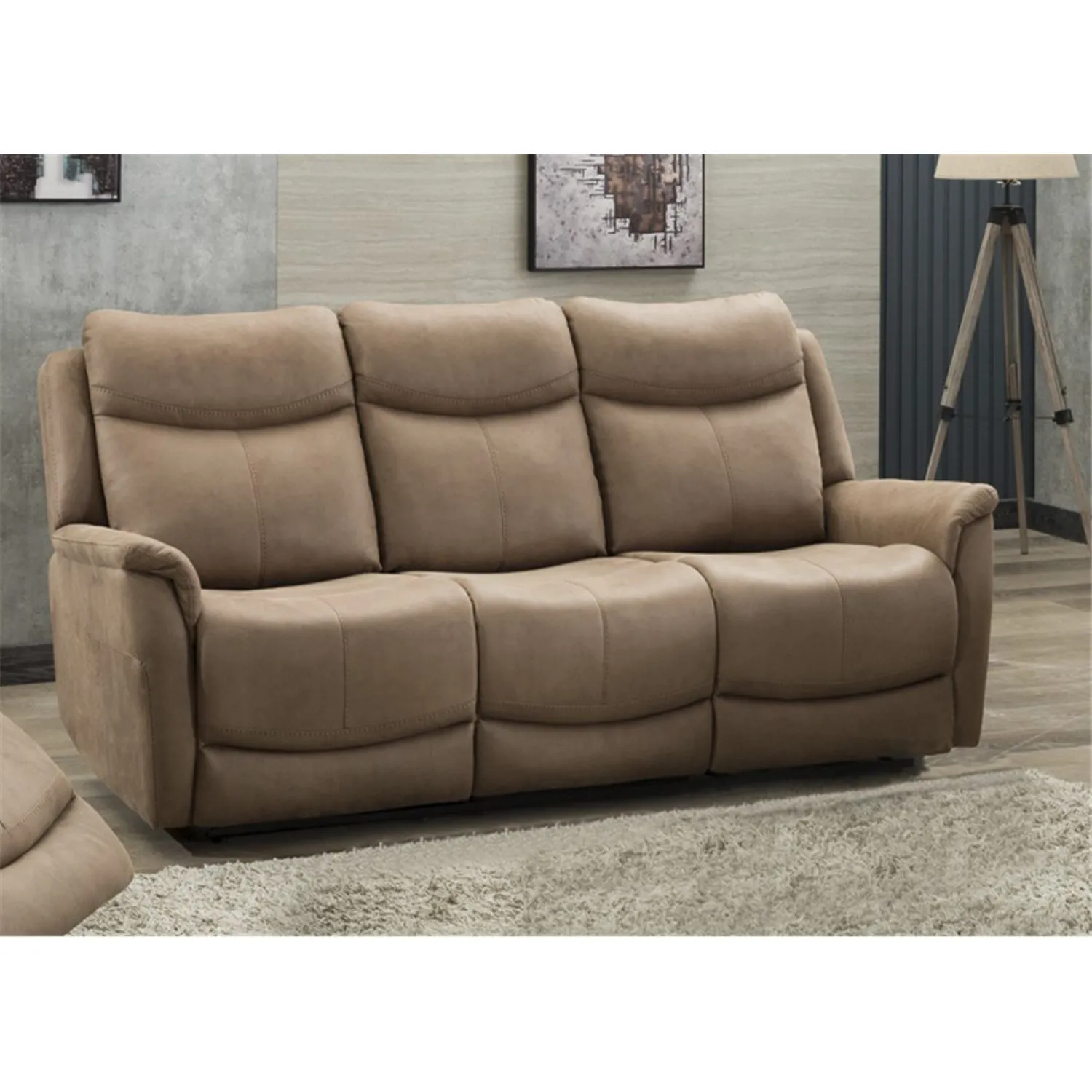 Large Brown Caramel Fabric 3 Seater Sofa