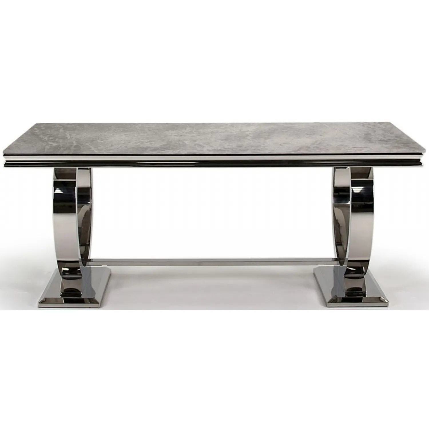 Large Dining Table Grey Marble Top Stainless Steel Base