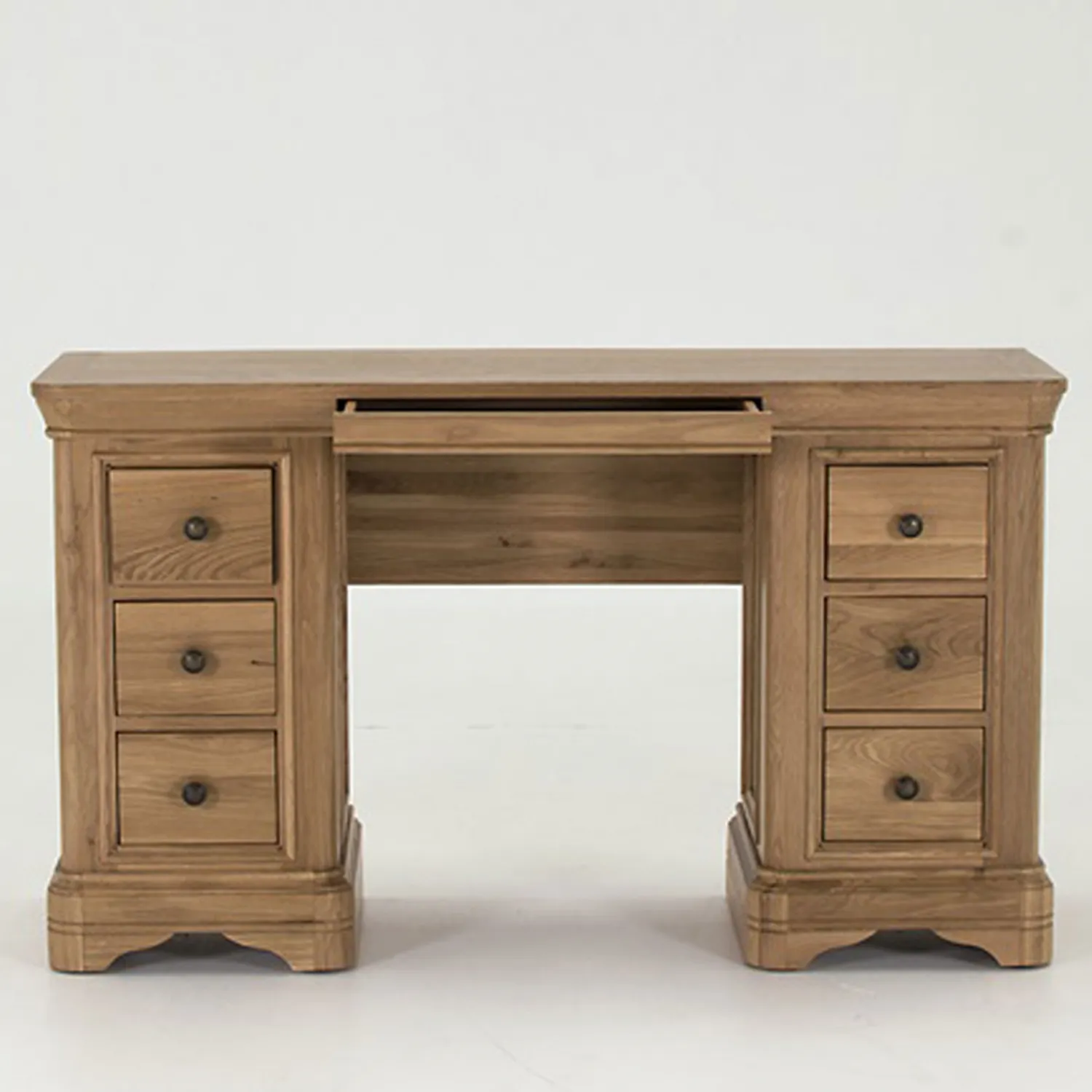Natural Finish Oak Double Pedestal 6 Drawer Dressing Table