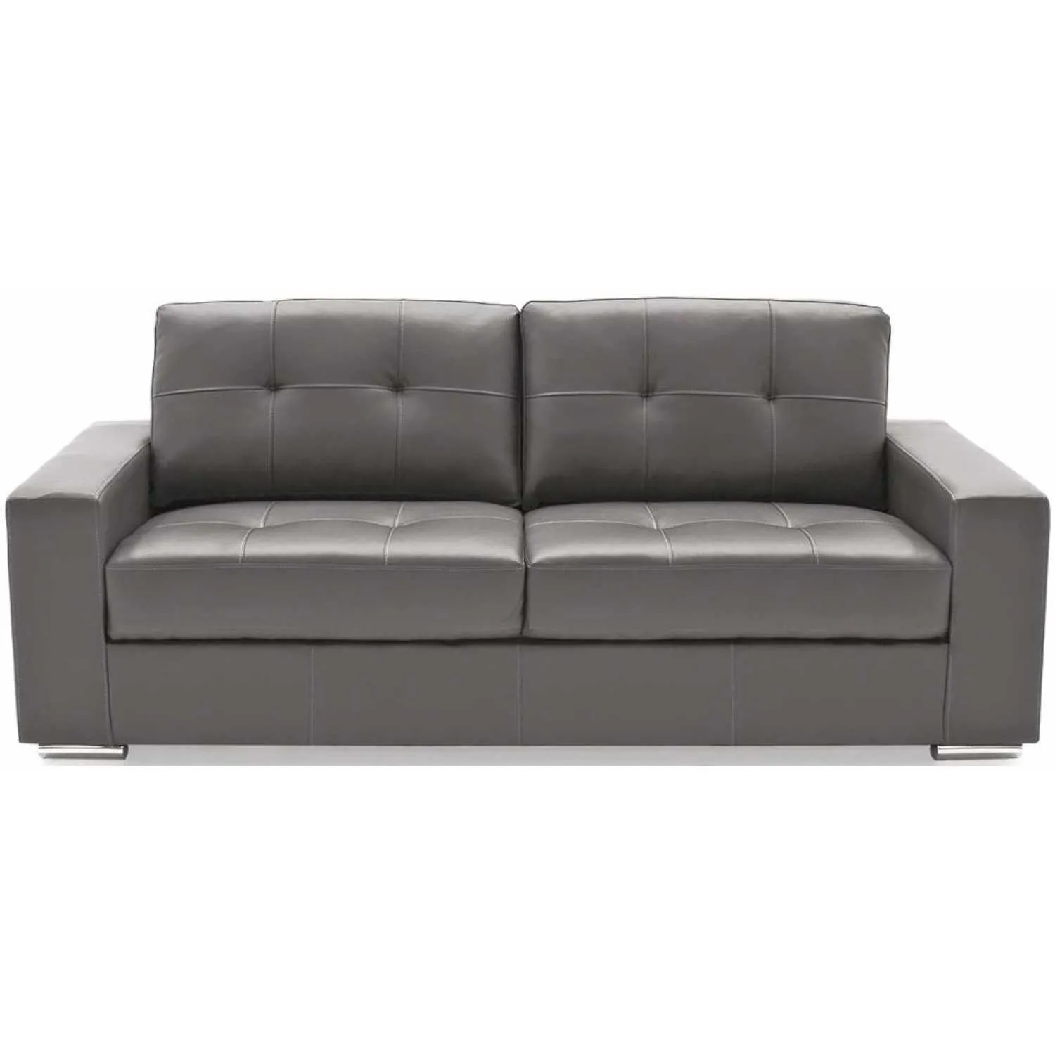 Grey Leather 3 Seater Large Buttoned Back Sofa