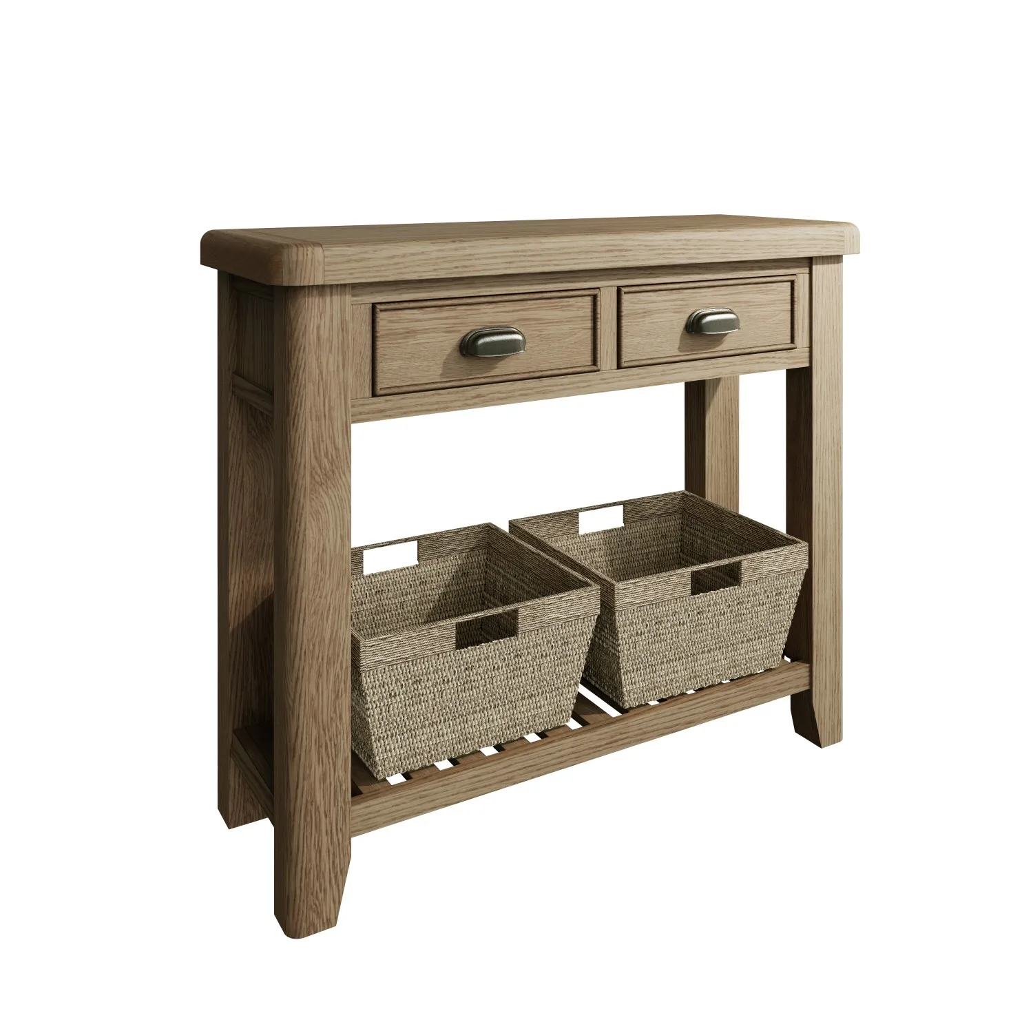Oak Wood 2 Drawer Console Table with Shelf