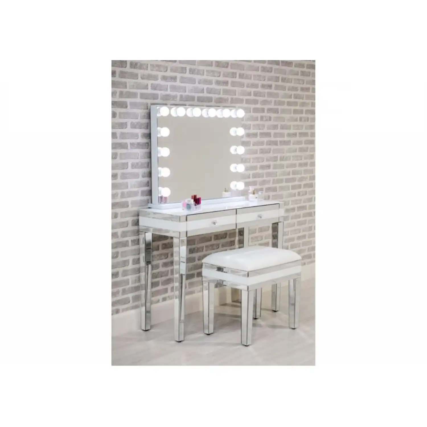 Rectangular Mirrored White Gloss Dressing Table Mirror