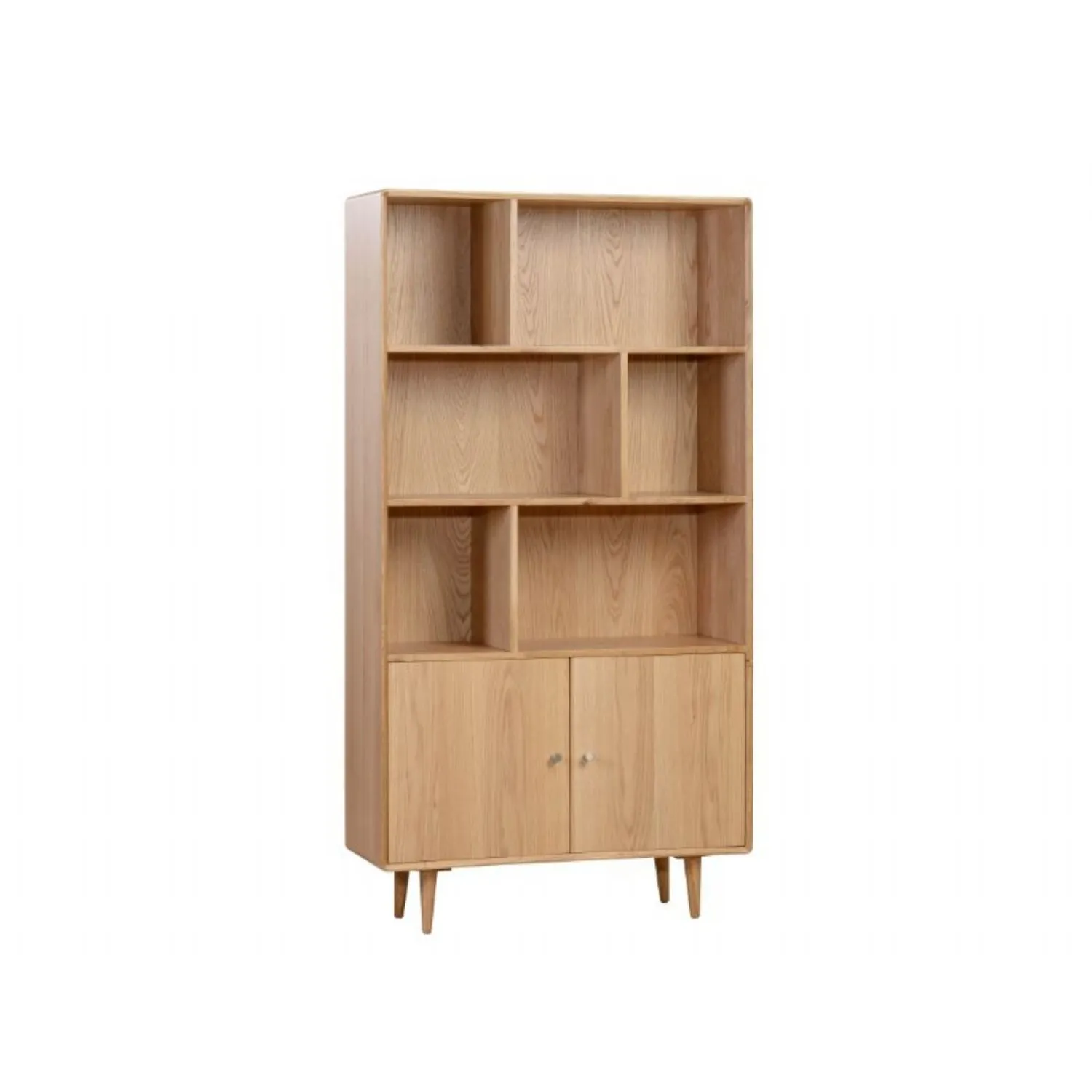 Light Oak Finish Wooden 2 Door Large Bookcase 6 Shelves