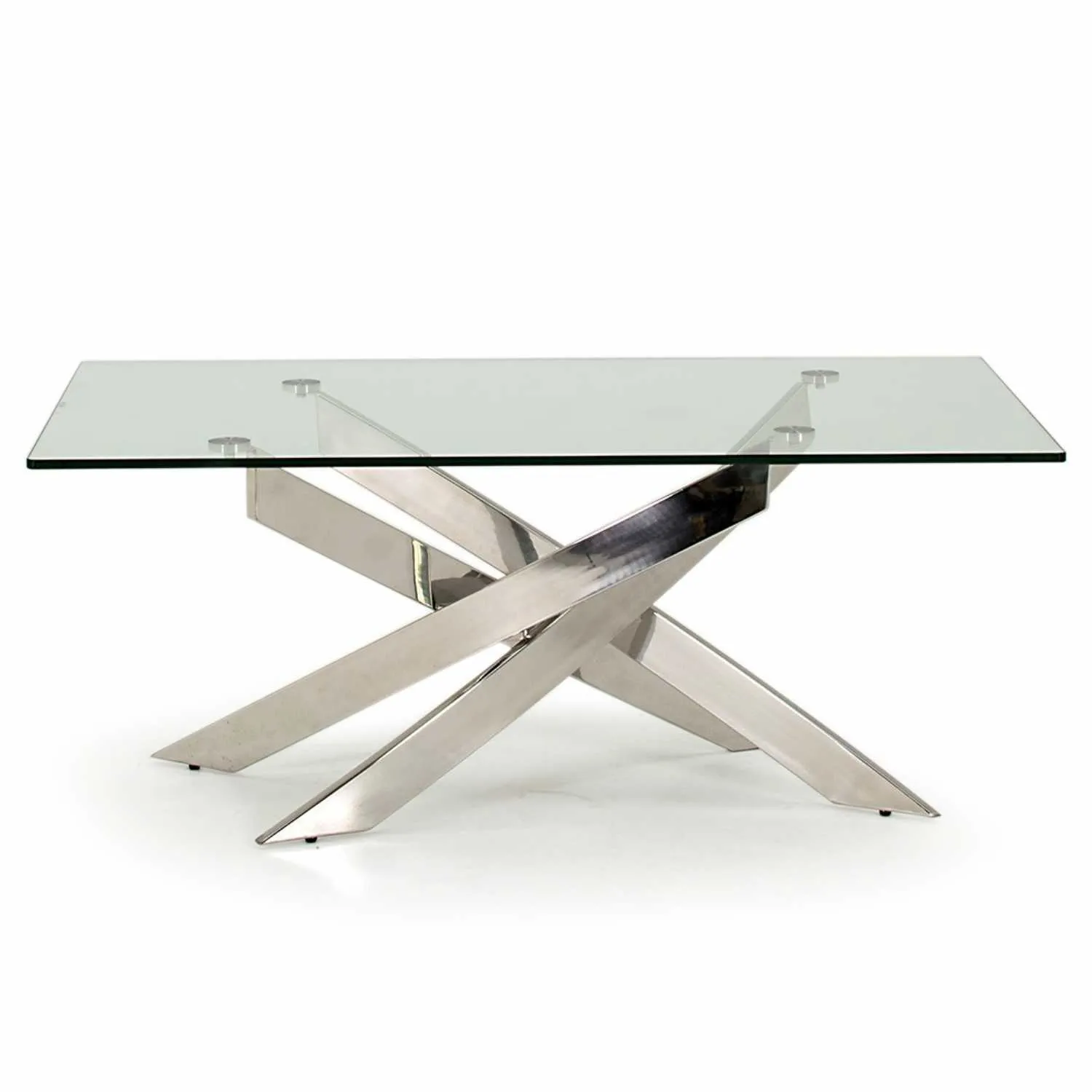 Clear Glass Coffee Table Polished Stainless Steel x Cross Base